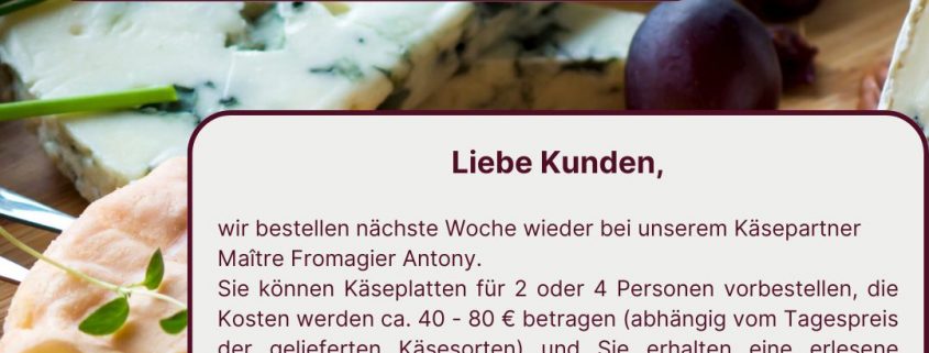 Käseangebot von Arnos Weinladen: verschiedene Käsesorten auf einem Holzbrett