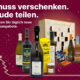 Adventsangebote bei Arnos Weinladen: Weine, Sekt und Feinkost vor einem Adventskalender, Schriftzug „Genuss verschenken. Freude teilen.“