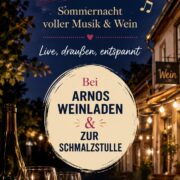 Fête de la Musique am 21. Juni 2026, Sommernacht voller Musik & Wein, live und draußen bei Arnos Weinladen & Zur Schmalzstulle, ab 16 Uhr, Eintritt frei, kühle Drinks, Niederstr. 45, Glienicke/Nordbahn, www.arnos-weinladen.de
