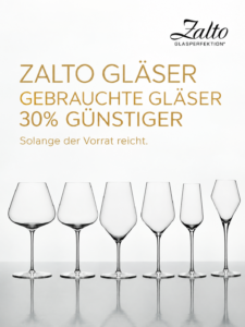 Zalto Weingläser: gebrauchte Gläser 30 % günstiger, solange der Vorrat reicht